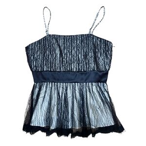 Penta NWT Black White Lace Silk Top Strappy Whimsygoth Sheer Cami Babydoll Y2K 2